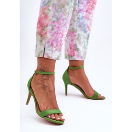 Sandale clasice Tossa din piele intoarsa cu toc inalt verde 2