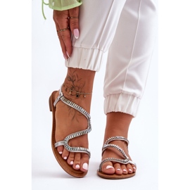 Sandale cu slip-on pentru femei Hayen Silver, cu ornamente argint 1
