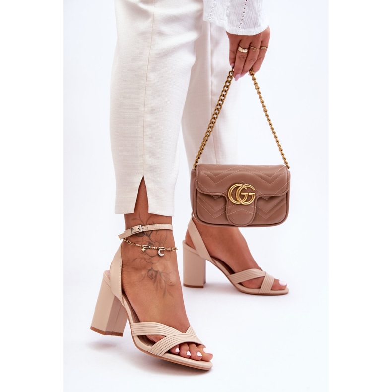 Sandale Clasice Piele Pe Toc Zipola Bej 1