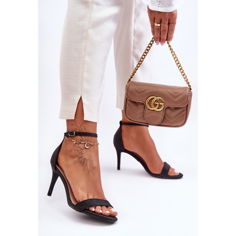 Sandale negru strălucitoare Gedna cu toc înalt 2