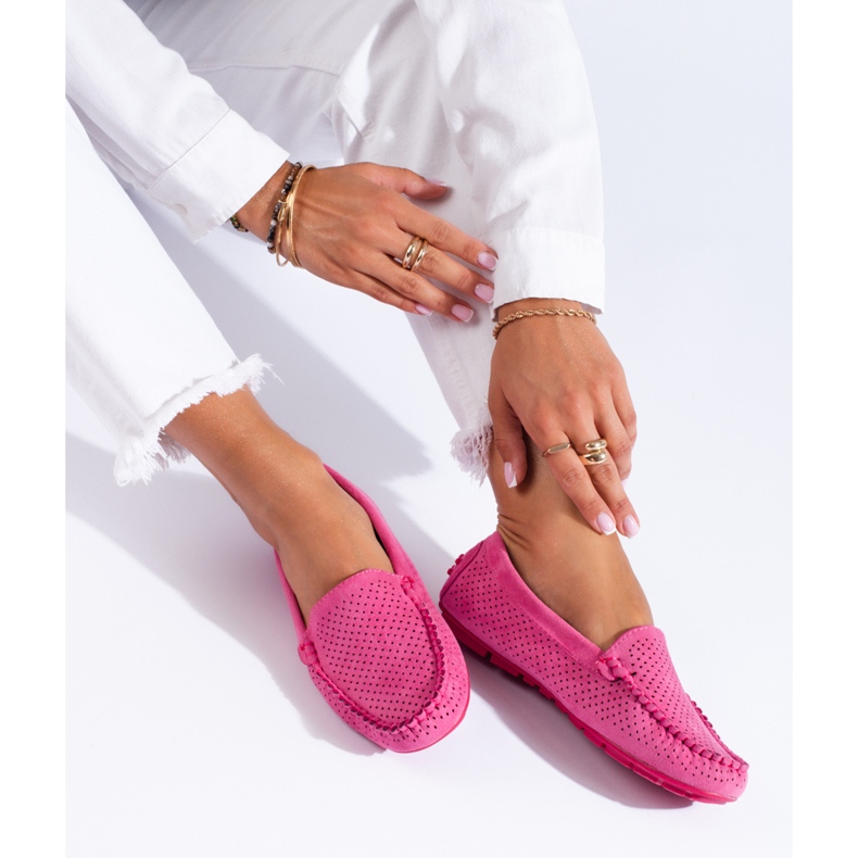 Mocasini de dama ajurata Shelovet elastic fucsia roz 1