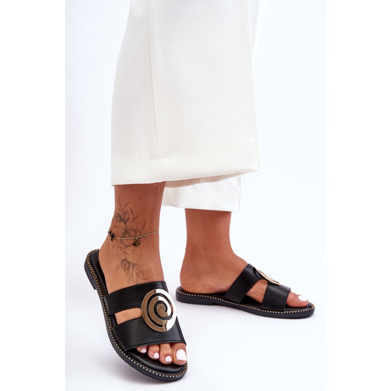 Papuci la modă, cu oglindă, negru, respirație adâncă 2 Papuci la modă, cu oglindă, negru, respirație adâncă 2