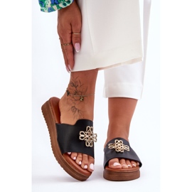 PG1 Papuci De Dama Negri Azera Platforma Cu Decoratie negru 2