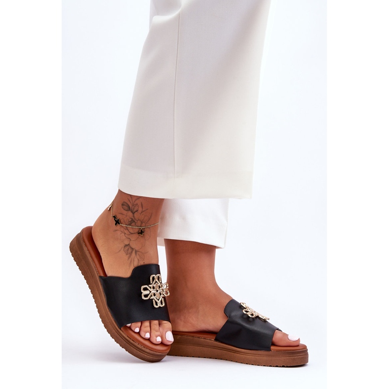 PG1 Papuci De Dama Negri Azera Platforma Cu Decoratie negru 1