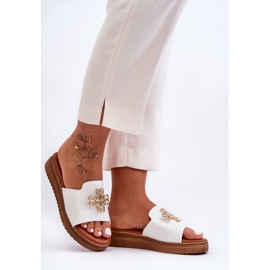 PG1 Papuci de damă din piele cu platformă cu decor alb Azera 1