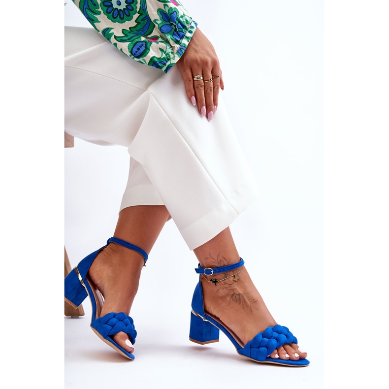 Sandale împletite din piele intoarsa albastra Essenza albastru 1