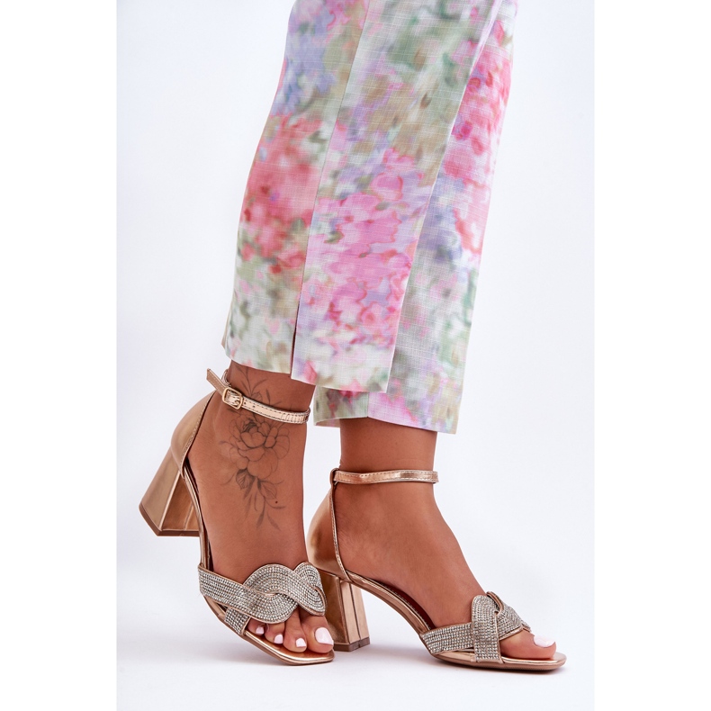 Sandale Toc Jos Cu Strasuri Rose Gold Monra de aur 1