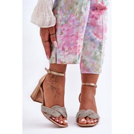 Sandale Toc Jos Cu Strasuri Rose Gold Monra de aur 2