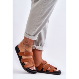 FJ1 Papuci de damă clasici din piele cu velcro, maro Amedon 1