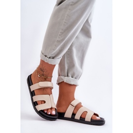 Papuci de damă clasici din piele cu velcro Bej Amedon 2