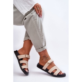 Papuci de damă clasici din piele cu velcro Bej Amedon 1