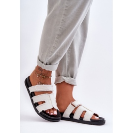 Papuci de damă din stofă cu velcro Lamirose alb 1