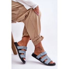 Papuci de damă din stofă cu velcro, albastru Lamirose 1