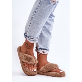 Papuci de damă cu blană Papuci maro Elma 1