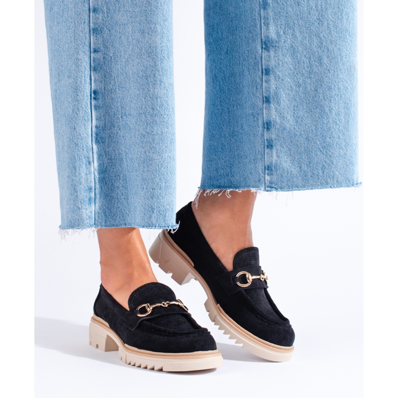 Seastar Mocasini ajurat de damă pe platforma neagră Shelovet negru 2