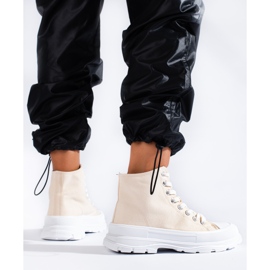 Tenisi de damă înalți din material textil Shelovet bej 2