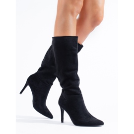 Cizme negre din piele intoarsa cu toc de la Shelovet negru 1 Cizme negre din piele intoarsa cu toc de la Shelovet negru 1