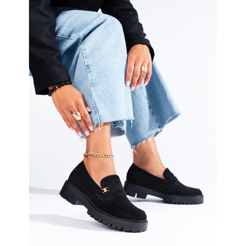 Pantofi Shelovet de dama clasici din piele intoarsa neagra negru 1