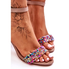 Sandale La modă Toc Înalt Cu Pietre Decorative Bej Love Me 1