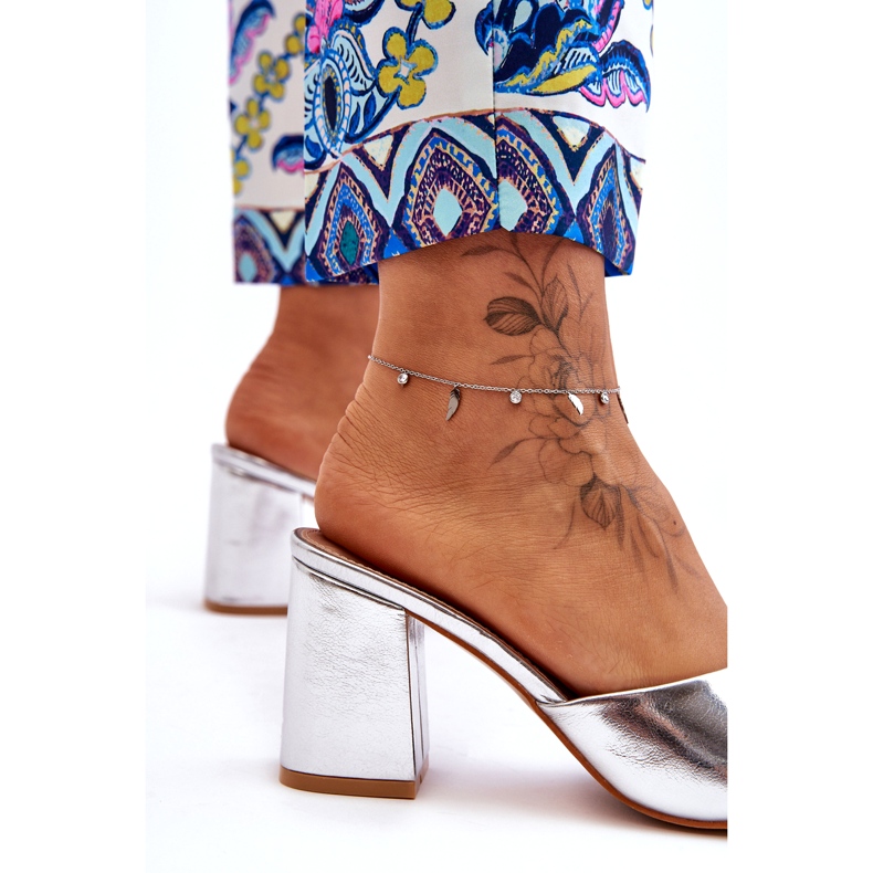 Flip-flops din piele eco-lebală argintie 4