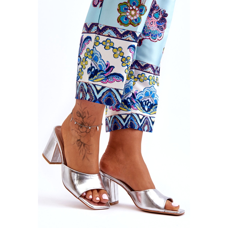 Flip-flops din piele eco-lebală argintie 6