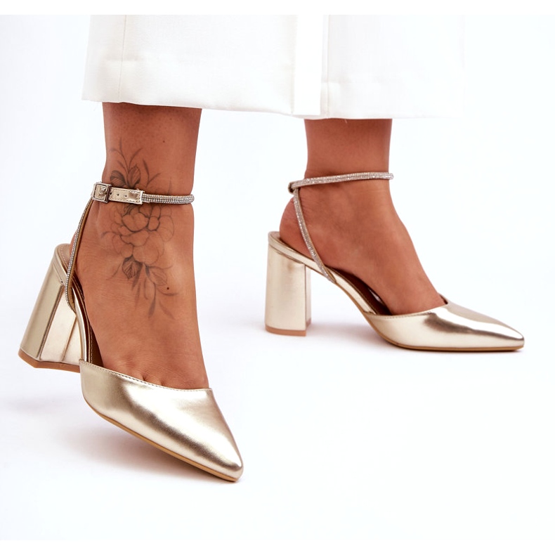 Pompe din piele ecologică cu curea decorativă, Golden Lirosa de aur 7