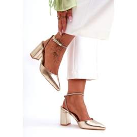 Pompe din piele ecologică cu curea decorativă, Golden Lirosa de aur 1