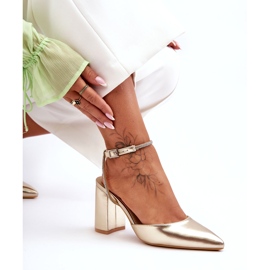 Pompe din piele ecologică cu curea decorativă, Golden Lirosa de aur 3