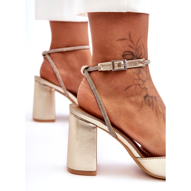 Pompe din piele ecologică cu curea decorativă, Golden Lirosa de aur 4