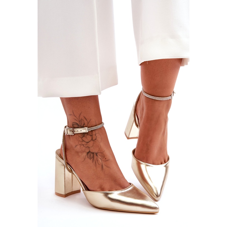 Pompe din piele ecologică cu curea decorativă, Golden Lirosa de aur 6