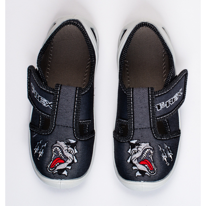 SHELOVET Papuci cu velcro pentru baiat 3F dinozaur negru 1