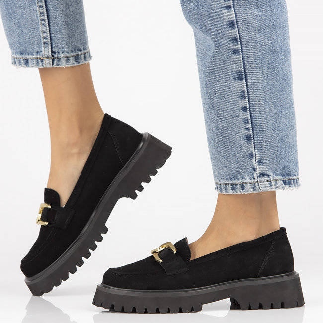 Mocasini Filippo DP4916 din piele intoarsa pe platforma neagra negru 1