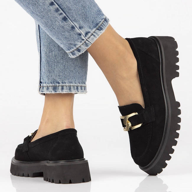 Mocasini Filippo DP4916 din piele intoarsa pe platforma neagra negru 2