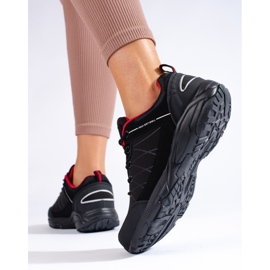 Pantofi de trekking pentru femei DK, impermeabili, negri și roșii negru roșu 2