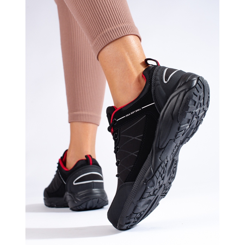 Pantofi de trekking pentru femei DK, impermeabili, negri și roșii negru roșu 2