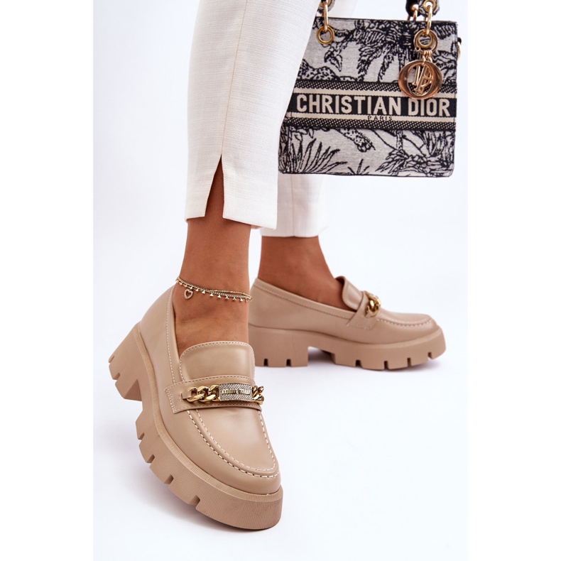 PS1 Mocasini clasici pe o platforma grosolana Bej Catch Me! 2