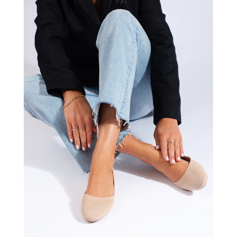 Balerini confortabili din piele intoarsa bej 1