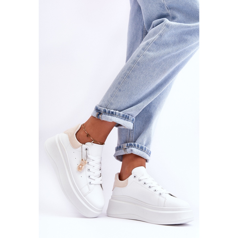 PS1 Pantofi sport de damă pe o platformă masivă alb și bej Mariell 2