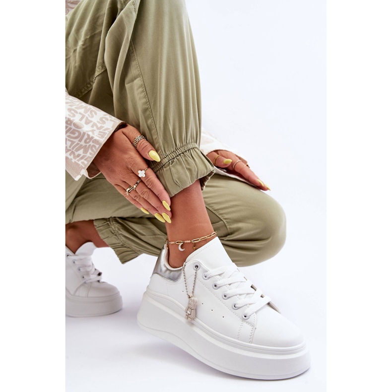 PS1 Pantofi sport de damă pe o platformă masivă, alb și argintiu Mariell 2