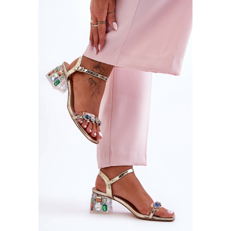 Sandale Damă Pe Toc Înalt Cu Cristale Aurii S.Barski MR1037-01 de aur 1