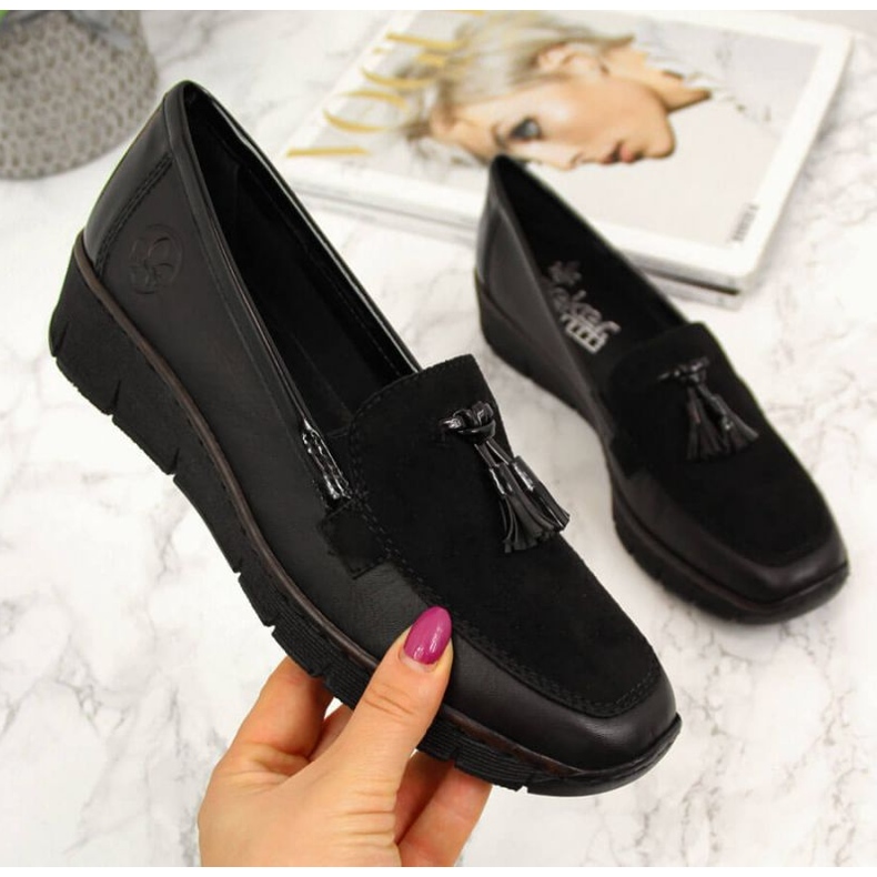 Pantofi cu pană Rieker W RKR395 negri negru 1