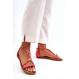 C'M Paris Sandale plate cu fermoar Coral Coral pentru damă roșu 4