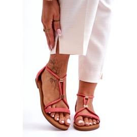 C'M Paris Sandale plate cu fermoar Coral Coral pentru damă roșu 3