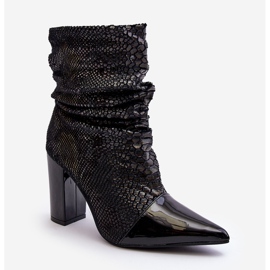 Cizme cu toc inalt cu sarpe sifonate Casima Neagra negru 1 Cizme cu toc inalt cu sarpe sifonate Casima Neagra negru 1