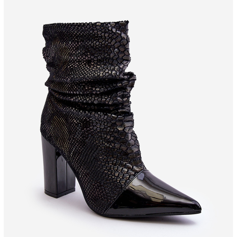Cizme cu toc inalt cu sarpe sifonate Casima Neagra negru 1 Cizme cu toc inalt cu sarpe sifonate Casima Neagra negru 1