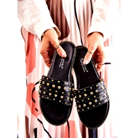 S.Barski Papuci de damă din piele cu ornament negru 3