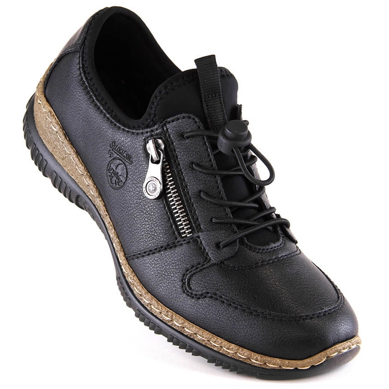 Pantofi slip-on din piele neagră de damă Rieker N32G0-00 negru 1