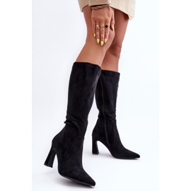 Cizme negre cu toc din piele intoarsa negru 2