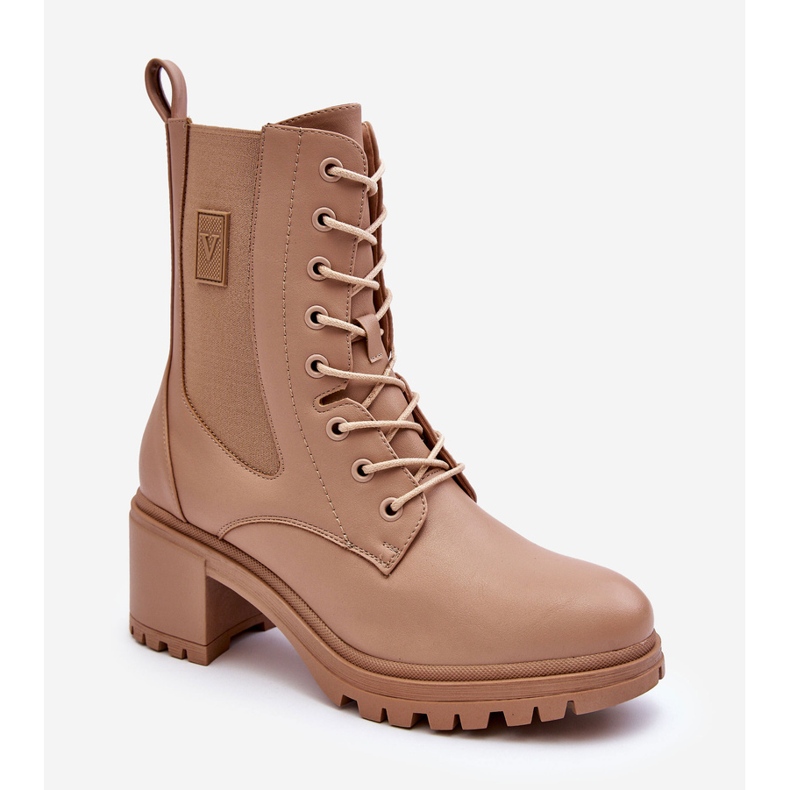 Vinceza Botine de damă din piele bej Esnar 2