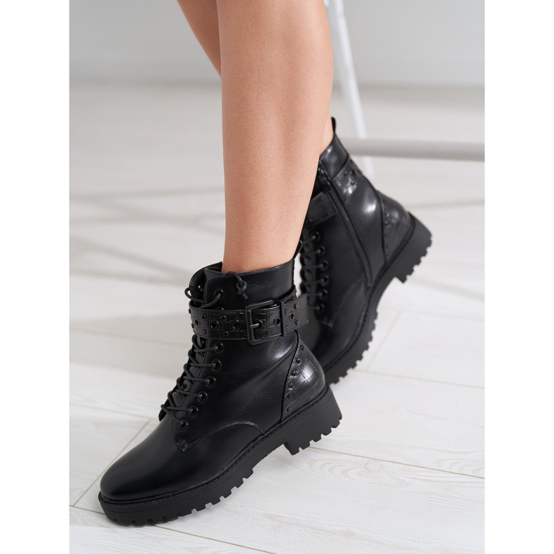 Lucrători Shelovet pentru femei cu toc plat negru 1